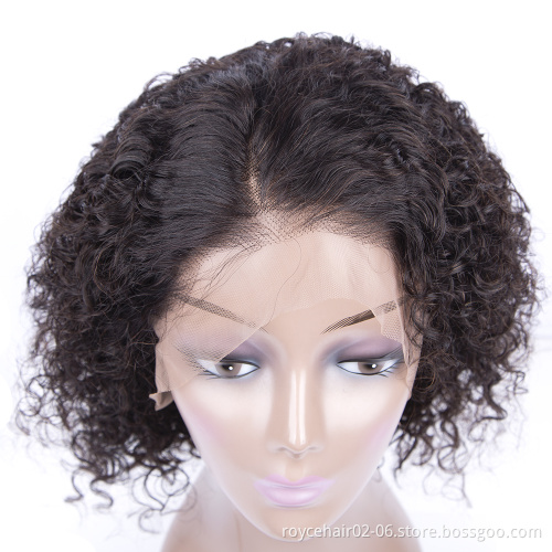 100% Human Hair High Density Deep Wave Short Wavy Lace Front Bob Wigs